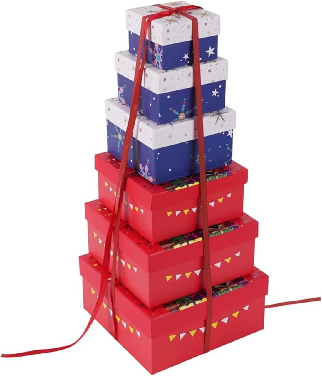Gift Boxes with Lids Xmas Nested Box Set Red Blue Square Stackable Gift Box for Christmas New Year Packaging